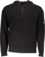 Black Cotton Men's Sweater Hooded Half Zip 1