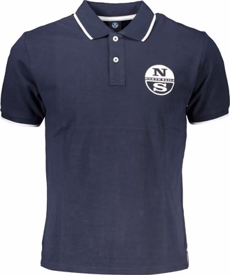 Blue Cotton Men Polo