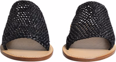 Black Monochrome Braided Raffia Slides Shoes