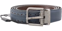 Blue Perforated Leather Gray Buckle Belt 1