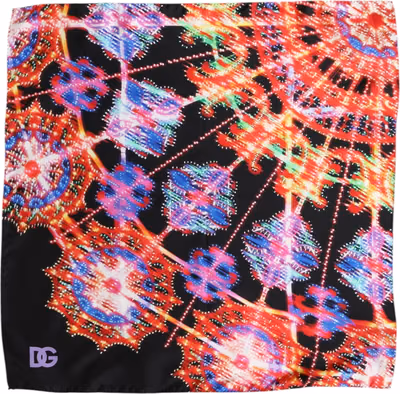 Black Multicolor Print Square Foulard Scarf