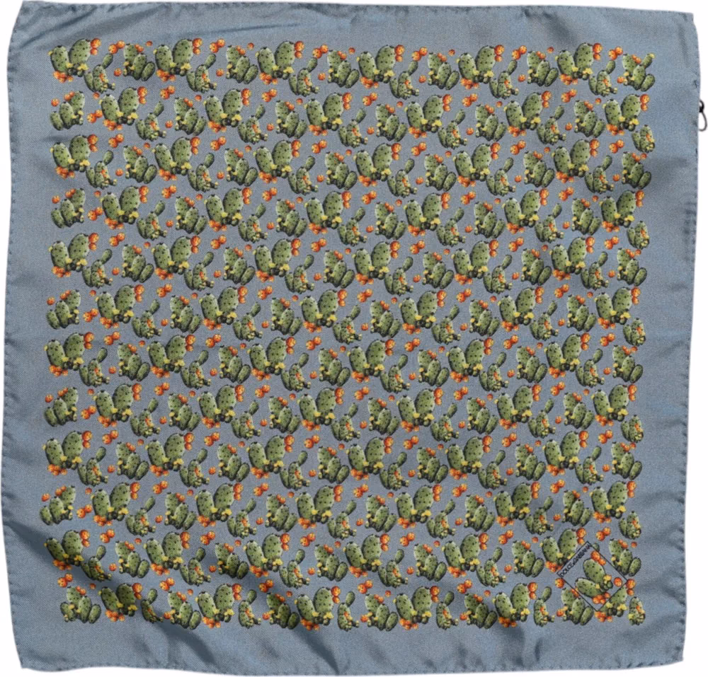 Gray Green Cactus Print Square Foulard Scarf