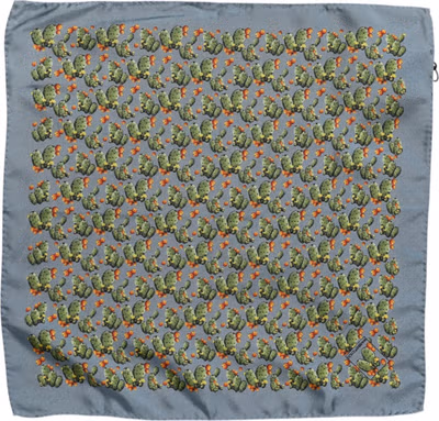 Gray Green Cactus Print Square Foulard Scarf