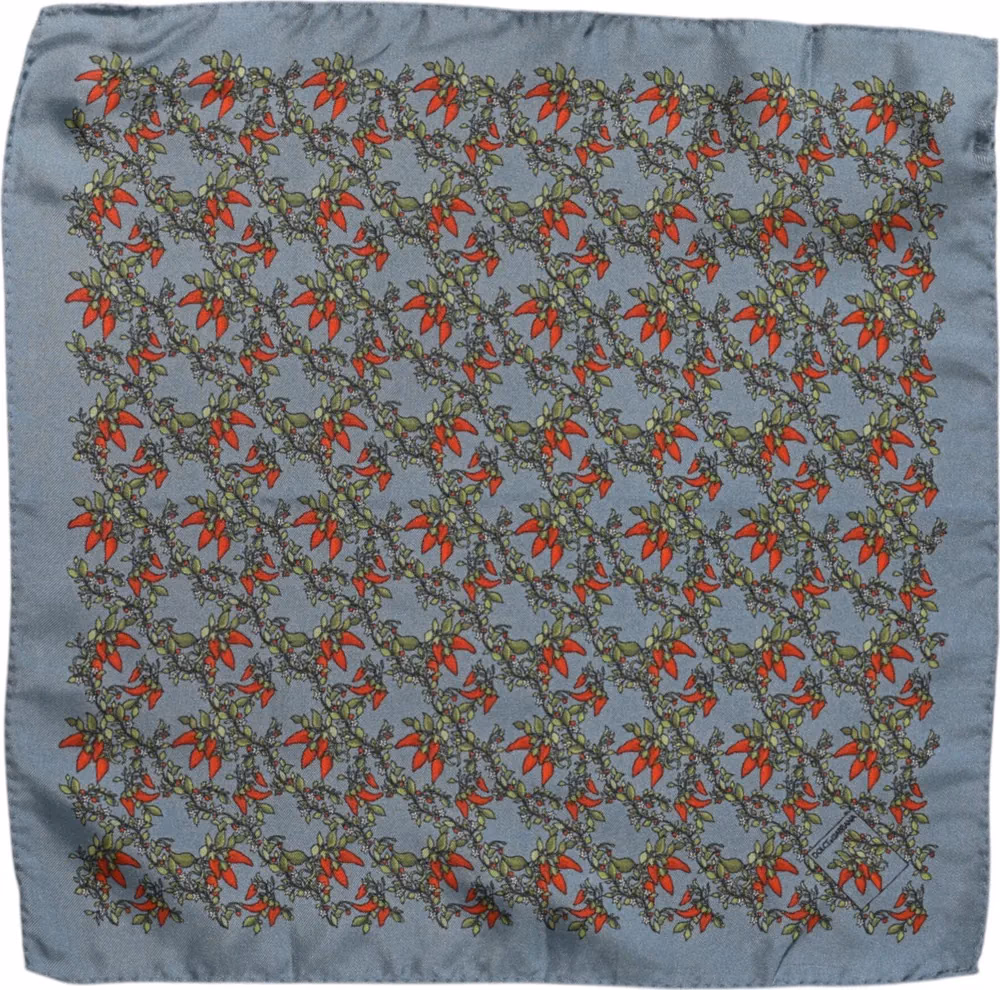 Gray Chilis Silk Square Men Foulard Scarf