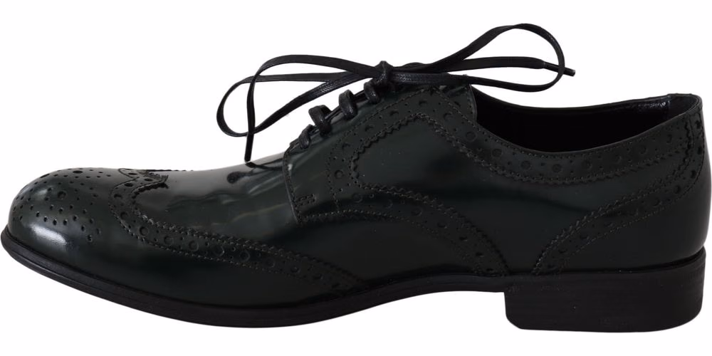 Green Leather Broque Oxford Wingtip Shoes