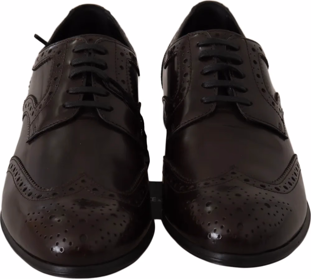Brown Leather Broques Oxford Wingtip Shoes