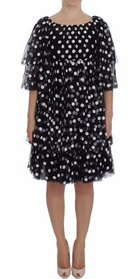 Black White Polka Dotted Ruffled Dress