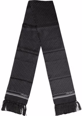 Black White Polka Dot Fringes Foulard Scarf