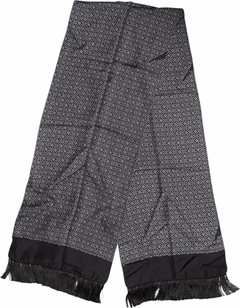 Black Patterned Fringes Men Foulard Scarf