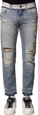 Light Blue Tattered Straight Men Denim Jeans