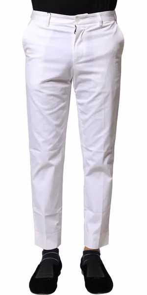 White Cotton Straight Logo Men Pants