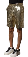 Gold Sequin Polyester Embellished Bermuda Shorts 2
