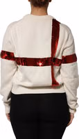White Sequined Crew Neck Pullover Sweater 3