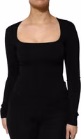 Black Square Neck Long Sleeves Pullover Top 1