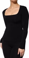 Black Square Neck Long Sleeves Pullover Top 2