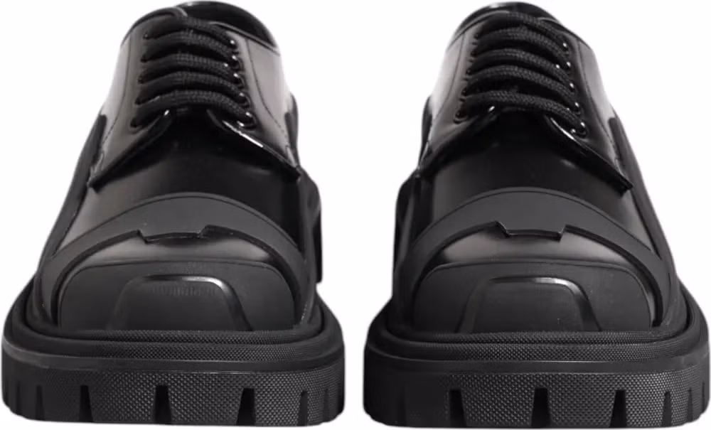 Black Patent Leather Trekking Derby Shoes