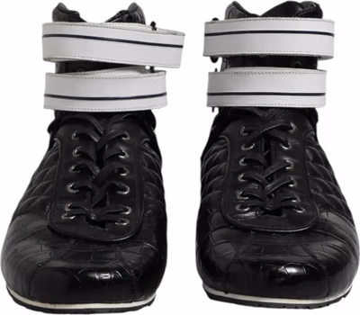 Black Quilted Leather Lace Up Sneakers Shoes