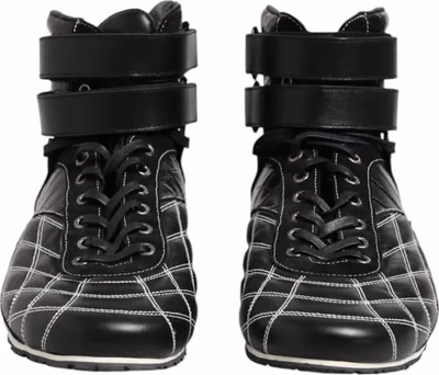 Black Quilted Leather Lace Up Sneakers Shoes