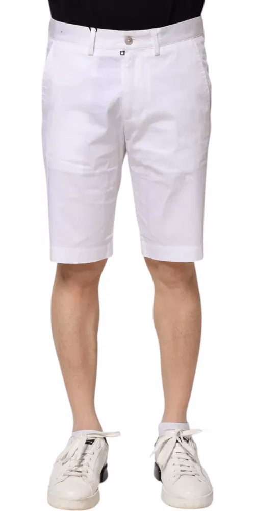 White Cotton Stretch Men Denim Bermuda Shorts