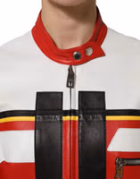 Multicolor Leather Biker Full Zip Coat Jacket 4