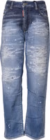 Blue Tattered Cotton Mid Waist Straight Denim Jeans 1