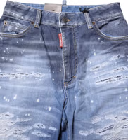 Blue Tattered Cotton Mid Waist Straight Denim Jeans 3