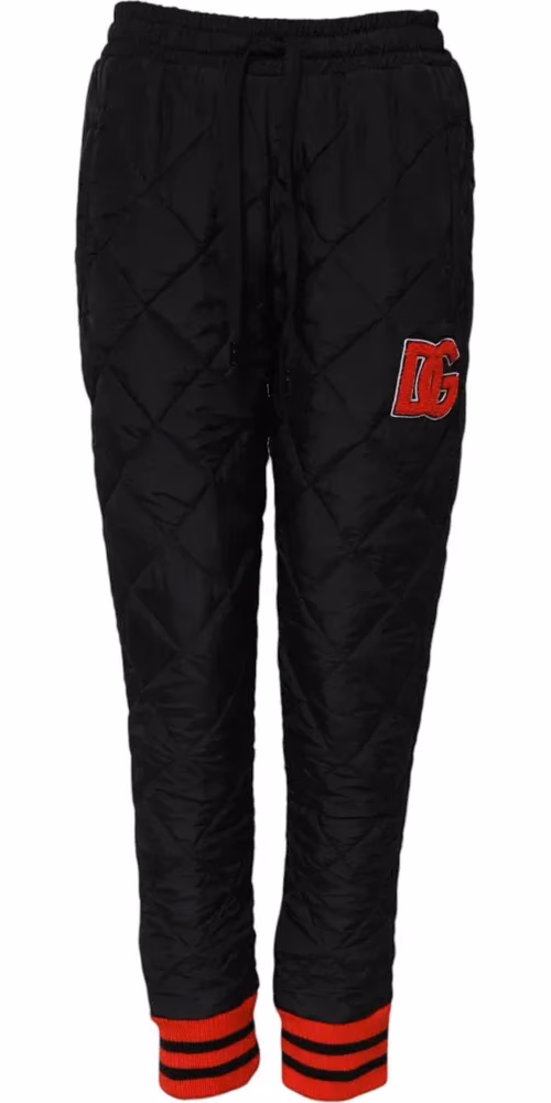 Black Quilted Mid Waist Jogger Pants