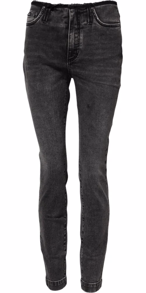 Gray Skinny Cotton Mid Waisted Denim Jeans