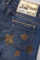 Blue Cotton Mid Waist Wide Leg Denim Jeans 4