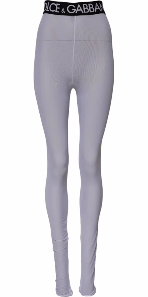 Gray Nylon DG Logo Mid Waisted Leggings Pants