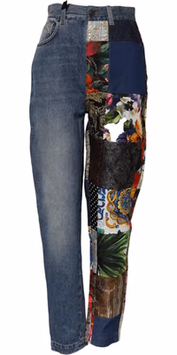 Blue AMBER Patchwork High Waist Denim Jeans