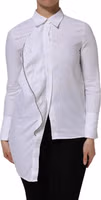 White Cotton Collared Long Sleeves Ruffle Top Shirt 1
