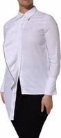 White Cotton Collared Long Sleeves Ruffle Top Shirt 2