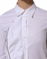 White Cotton Collared Long Sleeves Ruffle Top Shirt 4