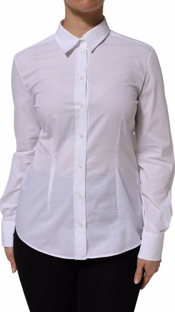 White Cotton Long Sleeves Collared Top Shirt