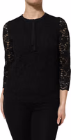Black Nylon Lace Long Sleeve Blouse Top 1