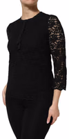 Black Nylon Lace Long Sleeve Blouse Top 2