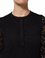 Black Nylon Lace Long Sleeve Blouse Top 4