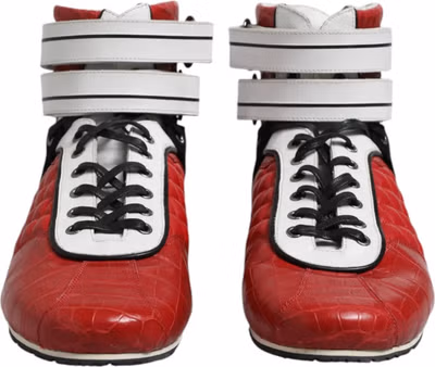 Red Quilted Leather Lace Up Sneakers Shoes