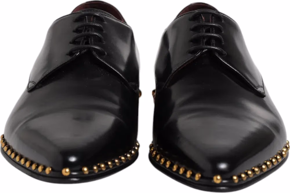 Black Leather Studded Derby Men Dress Shoes
