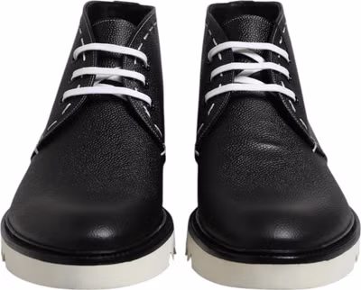 Black White Leather Ankle Boots Shoes