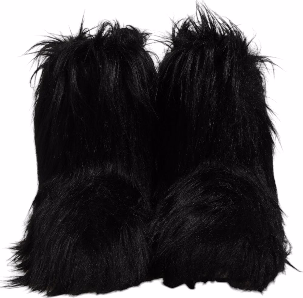 Black Faux Fur Mid Calf Boots Shoes