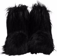Black Faux Fur Mid Calf Boots Shoes 1