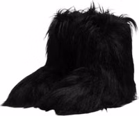 Black Faux Fur Mid Calf Boots Shoes 3