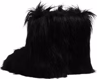 Black Faux Fur Mid Calf Boots Shoes 4