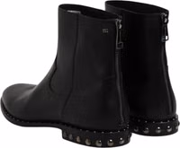 Black Leather Logo Ankle Boots Studded Shoes 4