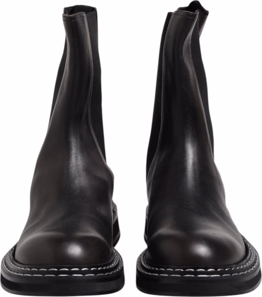 Black Leather Mid Calf Boots Flats Shoes