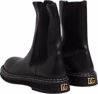 Black Leather Mid Calf Boots Flats Shoes 4