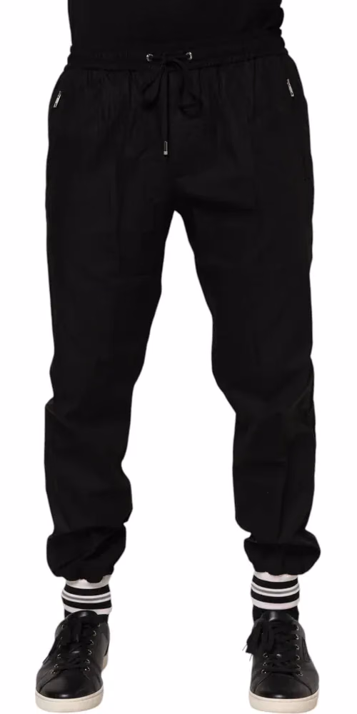 Black Cotton Logo Tape Men Jogger Pants