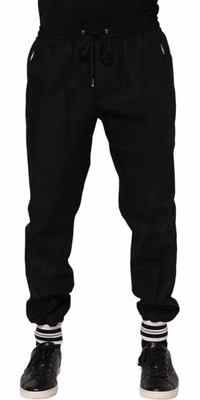 Black Cotton Logo Tape Men Jogger Pants